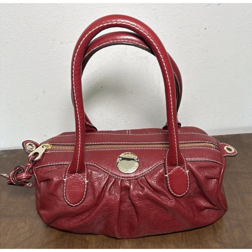 Marc by Marc Jacobs Logo Lined Red Leather Stitched Round Barrell Shoulder Bag